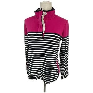 ORLY Pink Black White Stripe Mock Neck 1/4 Zip Pullover Sweatshirt Women S